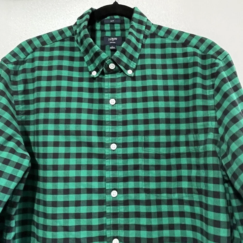 J.Crew Shirt Mens Green Plaid Button Down Slim Fit Oxford Collared Cotton L